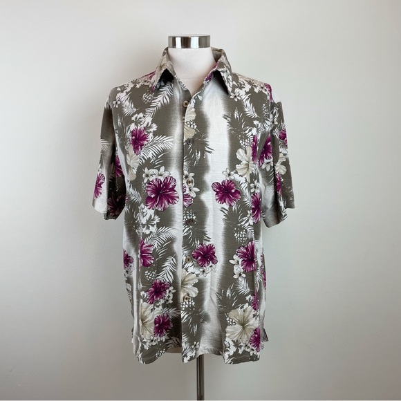 Island Republic Cream Brown Tropical Hawaiian Shirt Men Button Down Medium - Picture 1 of 6